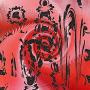Ben and Raisa Gertsberg - Square In Red With Black Drawing No 2
